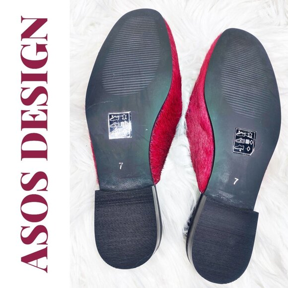 ASOS RED PONY HAIR SLINGBACK LOAFER MULES LOW HEEL, SIZE 7 - Picture 6 of 9